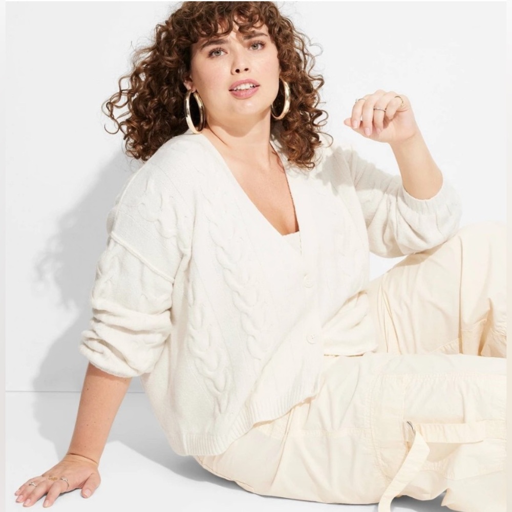 Wild Fable Oversized Cable Knit Cream Cardigan, Size XXL - NWT